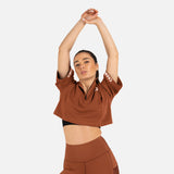 Crop top col montant coffee