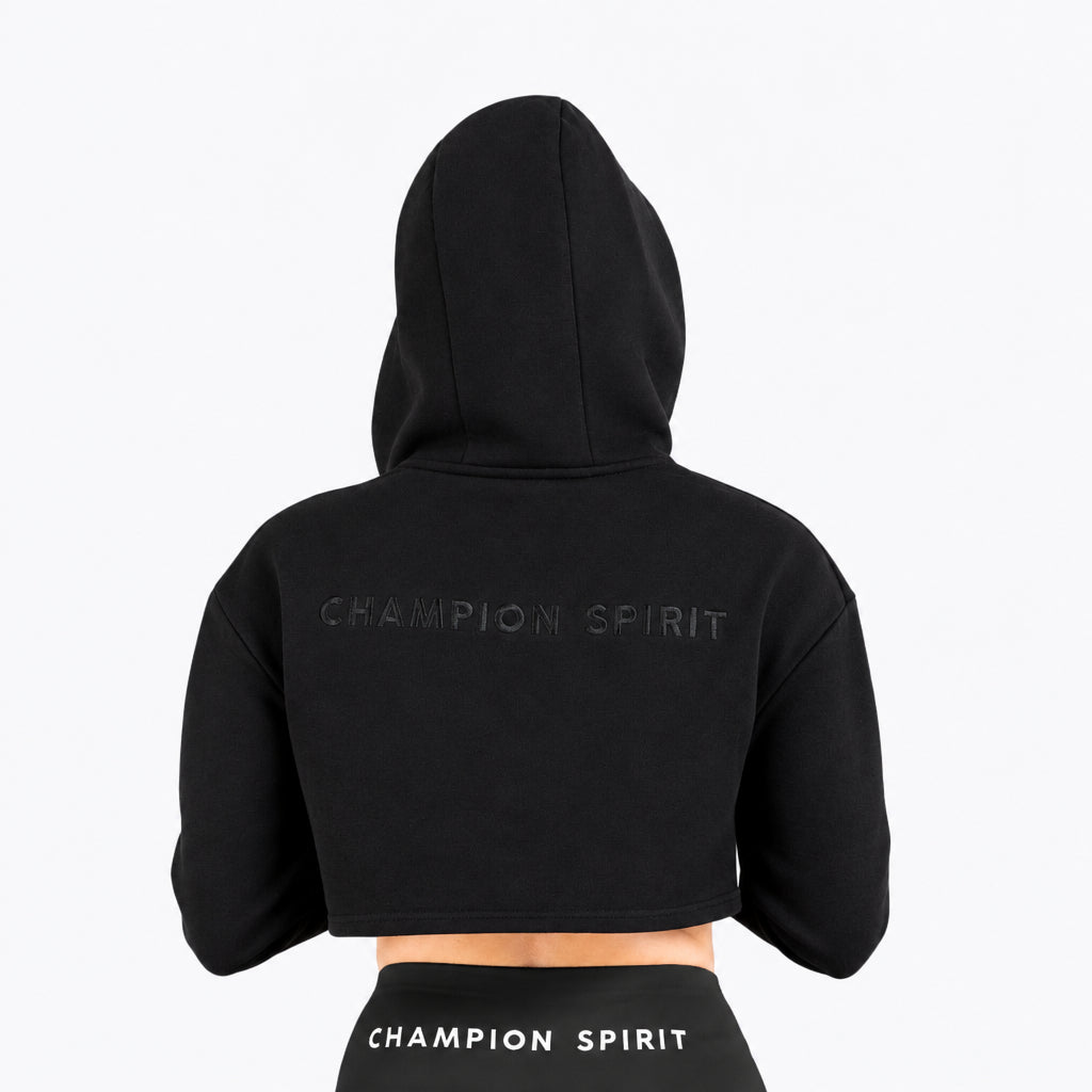 Crop top à capuche avec logo noir