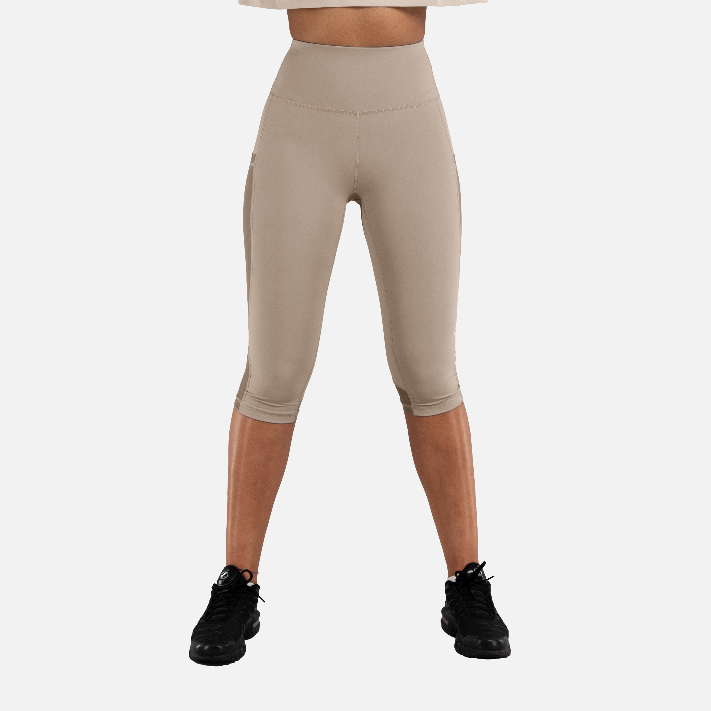 Khaki mesh cropped pants with pockets